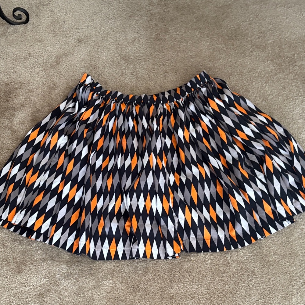 Unique Vintage A-Line Skirt - Orange and Black Diamond Pattern